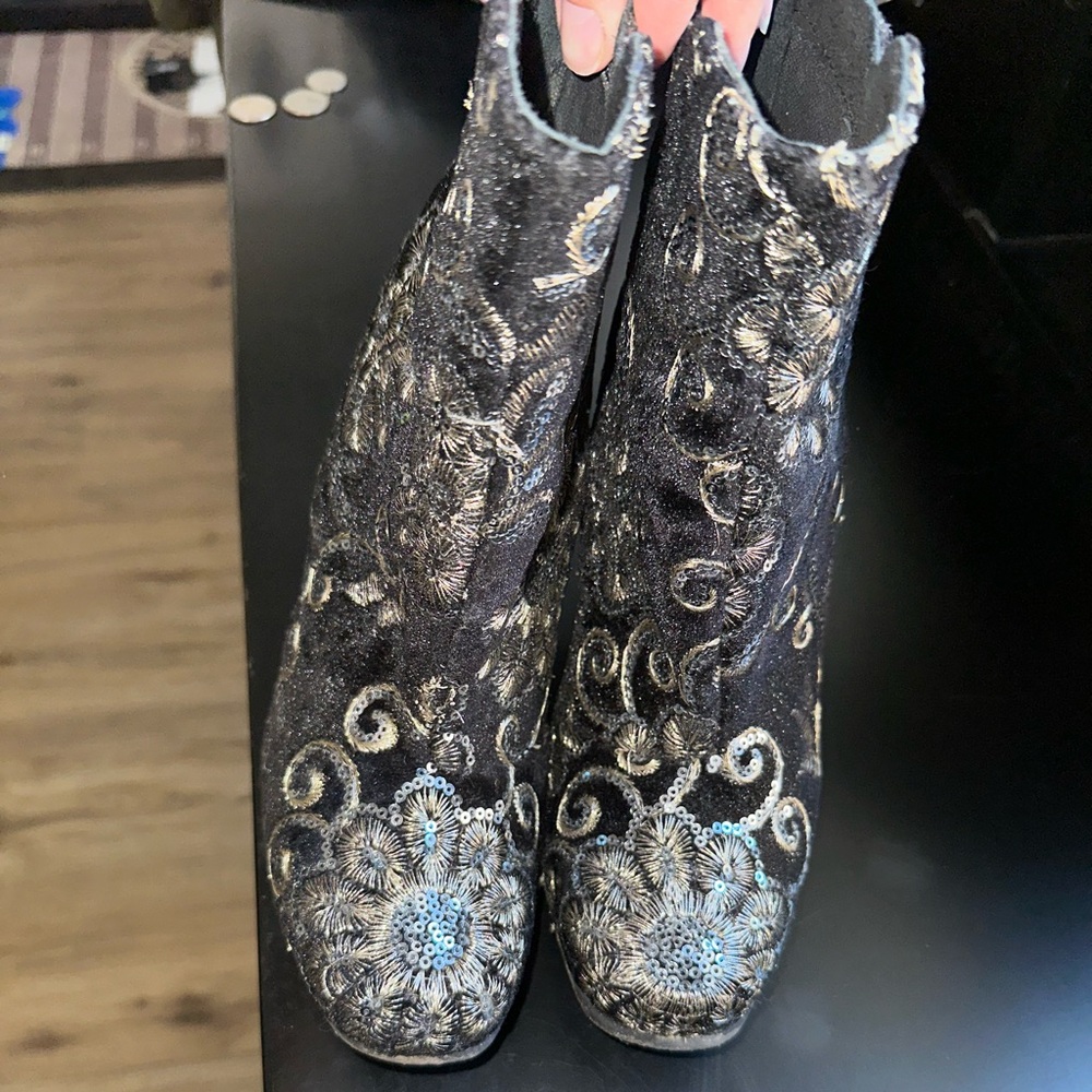 Naughty Monkey Black and Silver Embroidered Ankle Boots